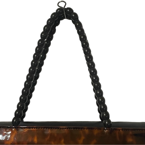 Vintage Stuart Weitzman Tortoise Print Brown Structured Tote Black Beaded Handle - Picture 4 of 16